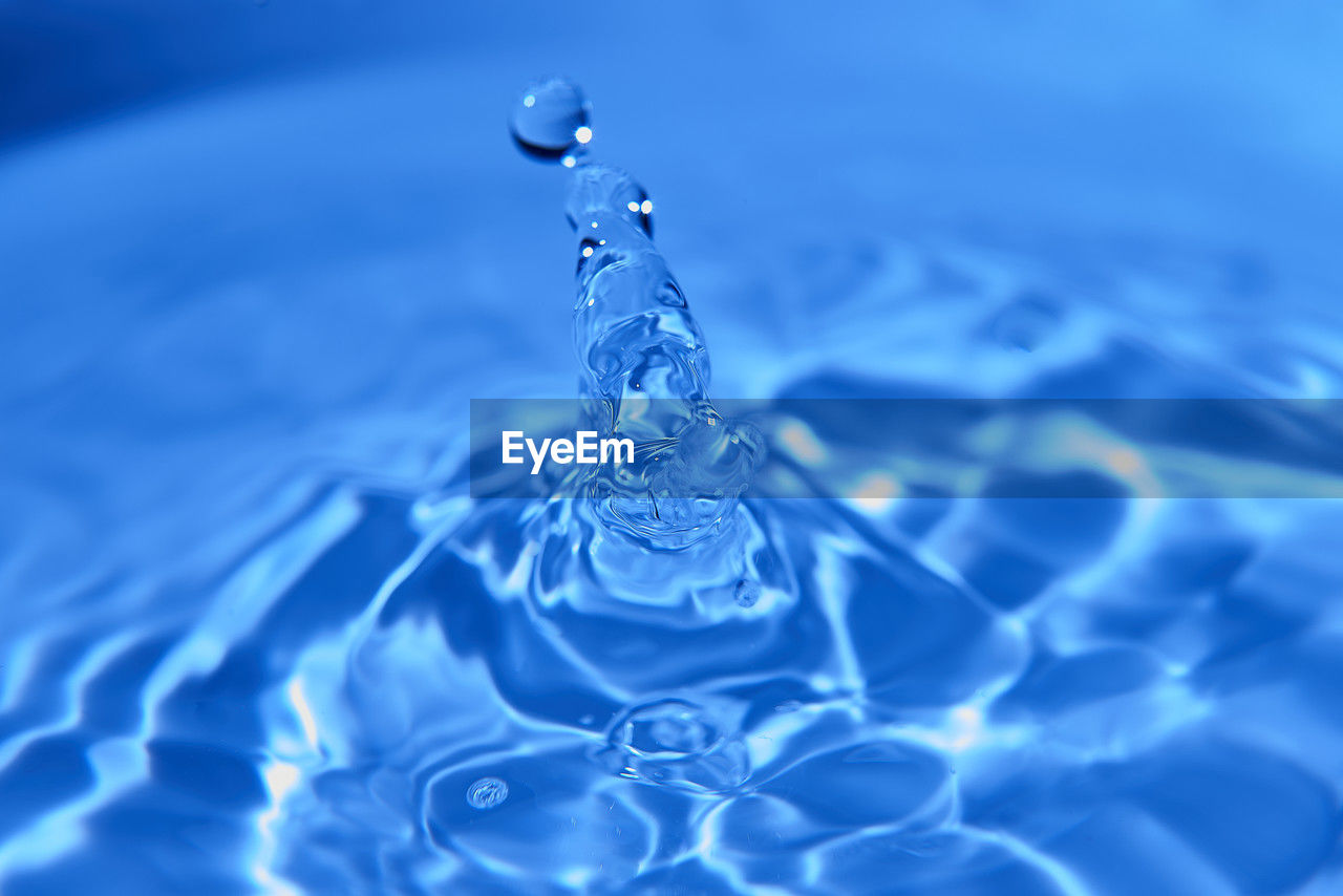 water, blue, rippled, drop, azure, splashing, motion, nature, close-up, falling, no people, petal, purity, freshness, backgrounds, splashing droplet, concentric, impact, wet, macro, cobalt blue, water surface, selective focus, food and drink, surface, full frame, bubble, indoors, reflection, studio shot