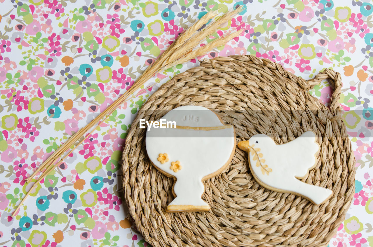 High angle view of cookies on place mat