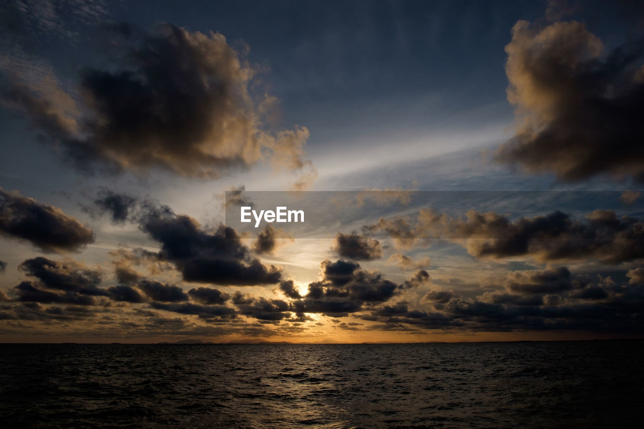 Scenic view of sea against sky at sunset