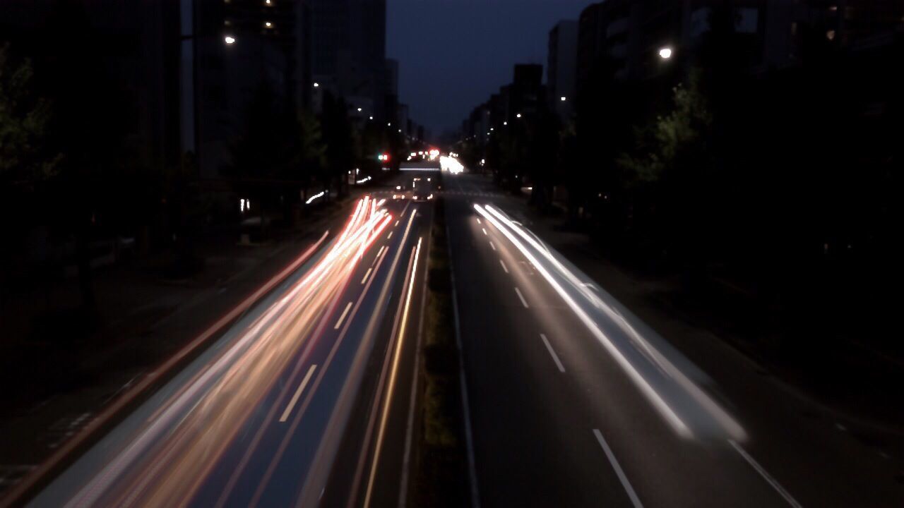 Light trails on highway at night