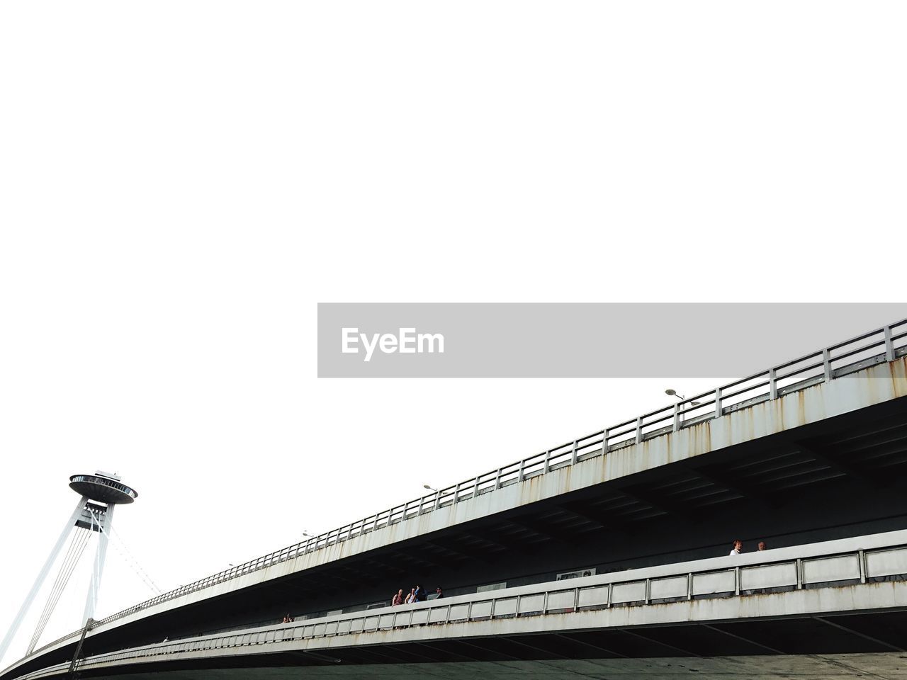 Low angle view of novy most bridge against clear sky