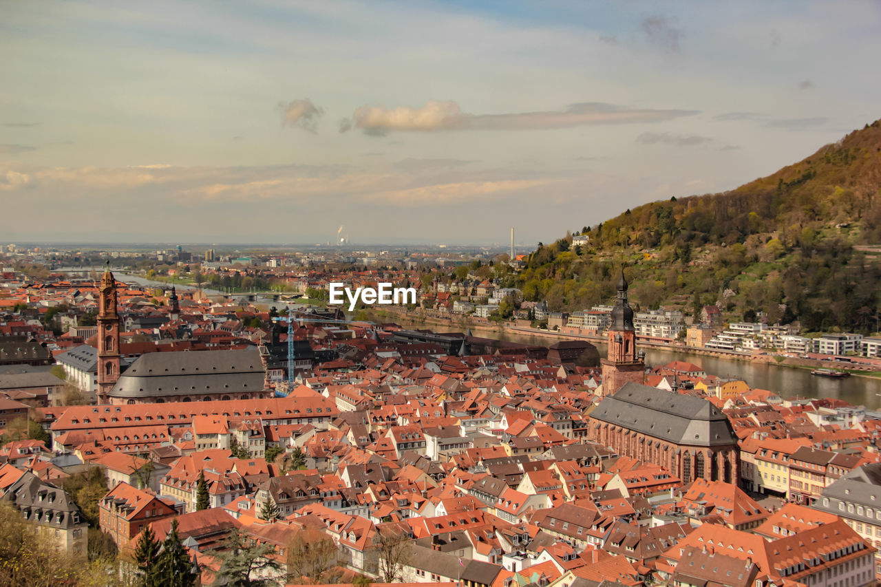 High angle view of townscape against sky