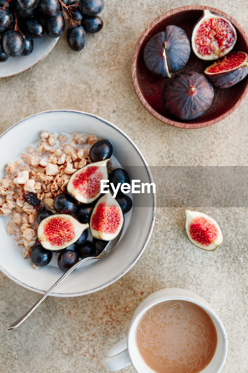 HIGH ANGLE VIEW OF BREAKFAST IN BOWL