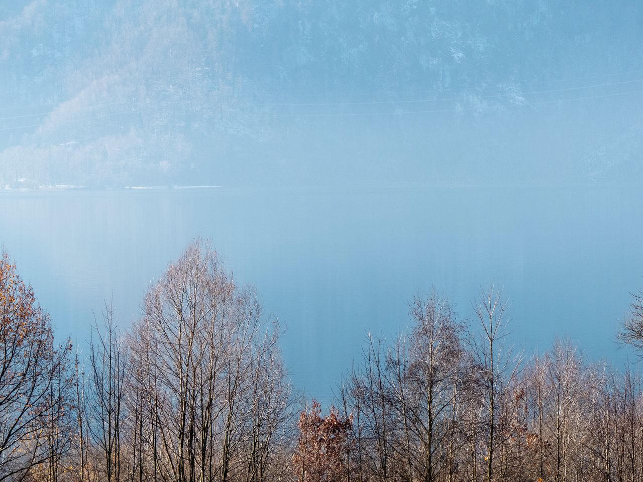 Reflection of trees in lake against blue sky