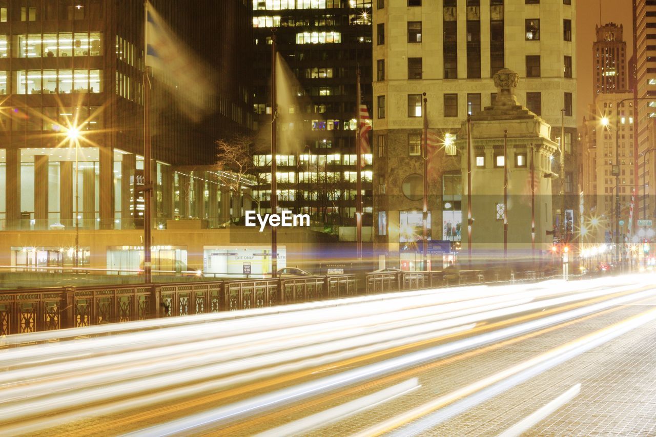 Light trails on city street at night