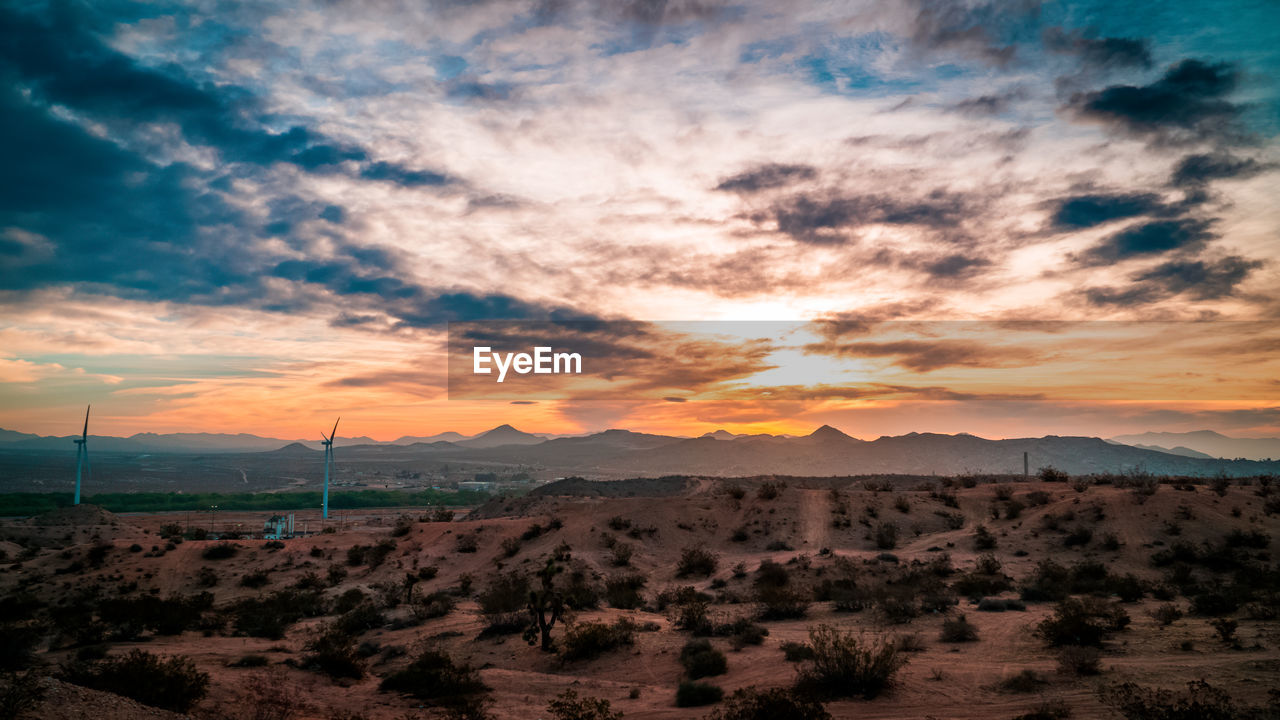 Scenic view of field against sky during sunset