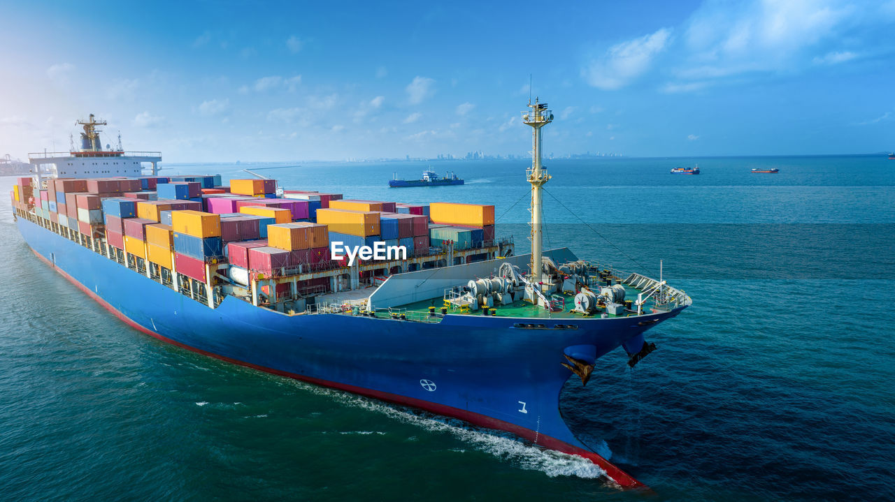 high angle view of ship on sea against sky