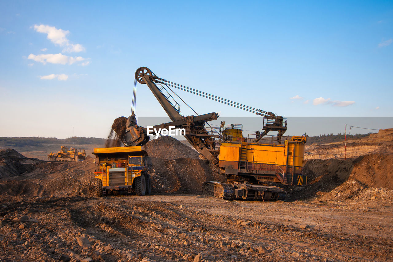 High angle view of trucks at construction site