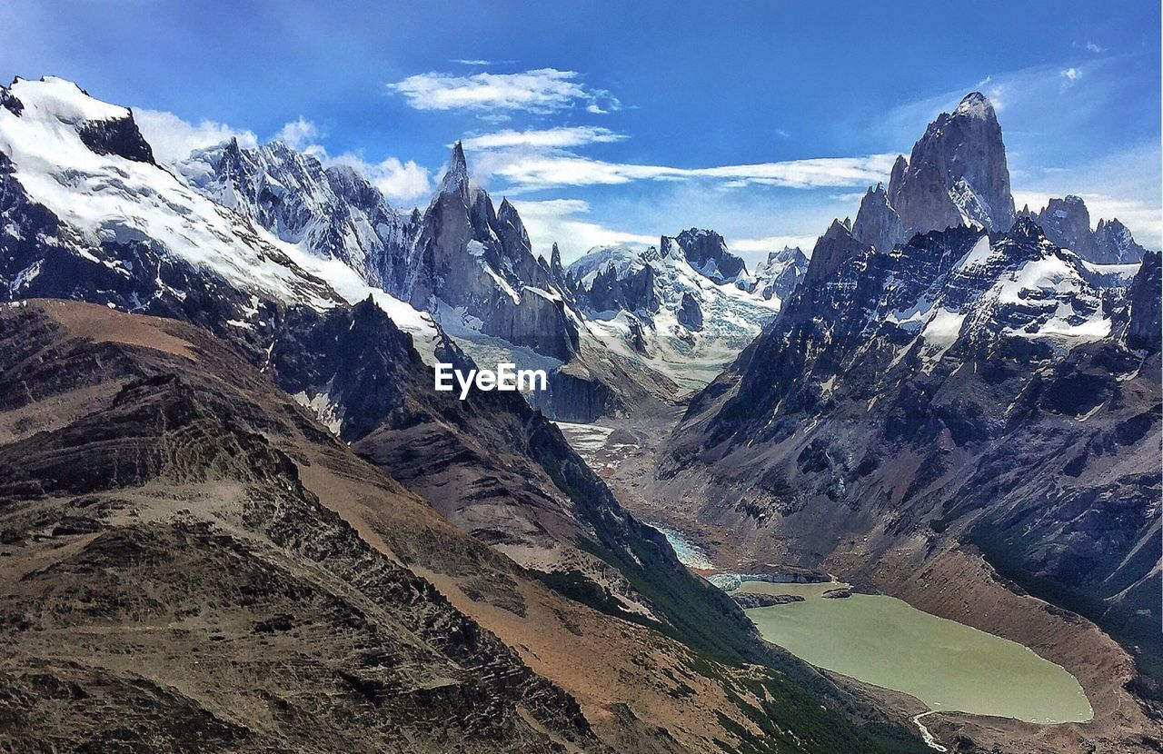 Scenic view of snowcapped mountains against sky