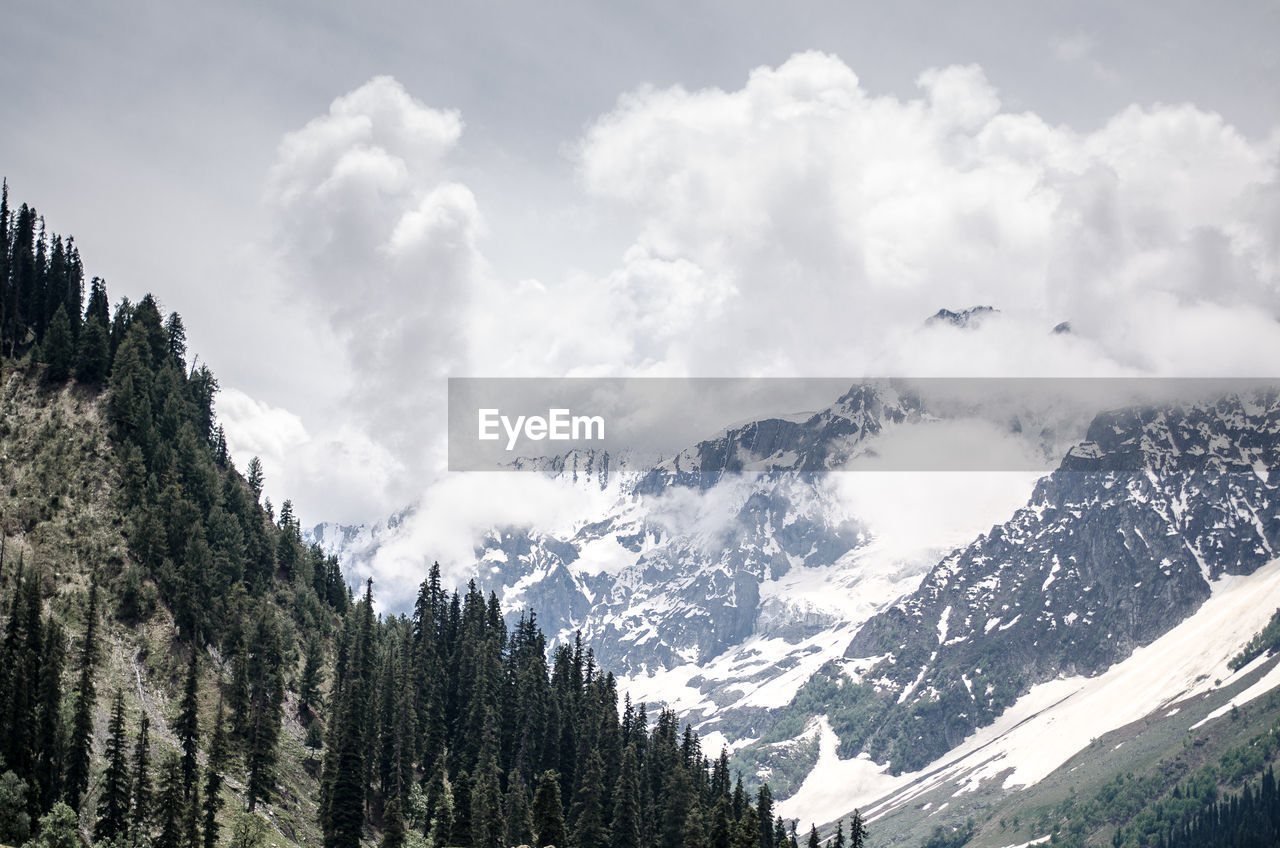 Scenic view of snowcapped mountains against sky