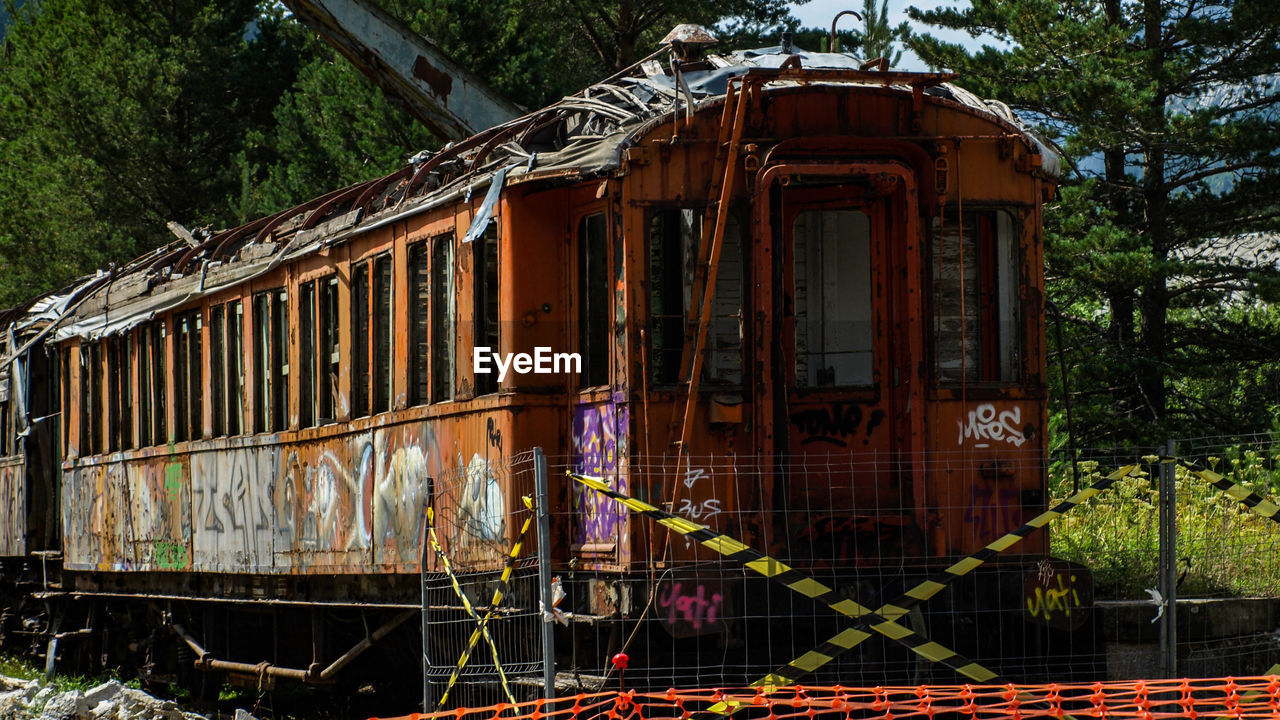 Abandoned train on railroad track