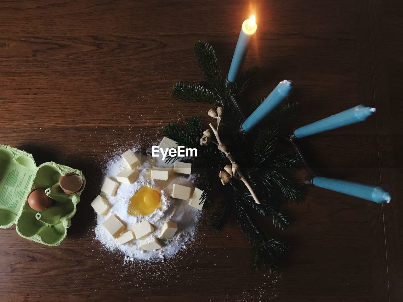 High angle view of dessert on table