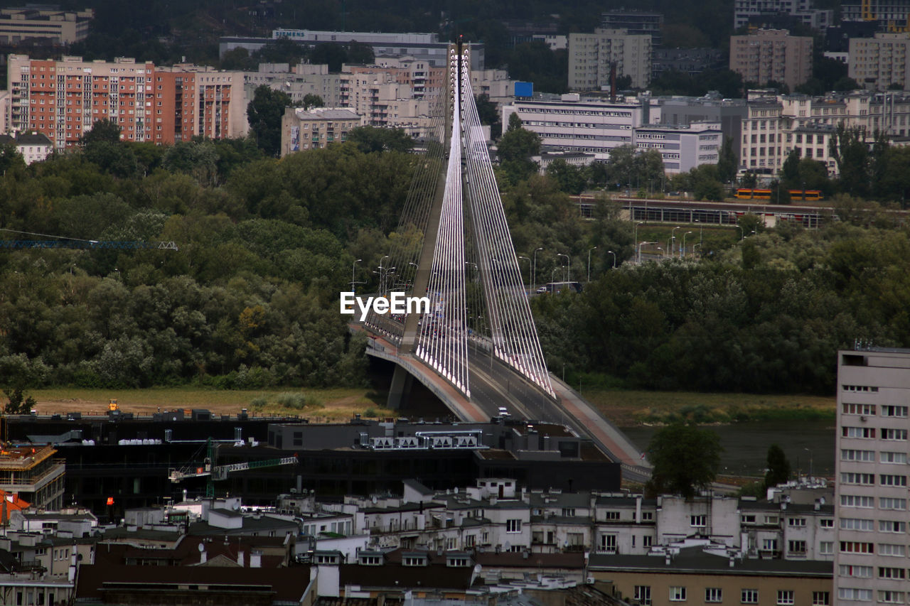 High angle view of buildings in city