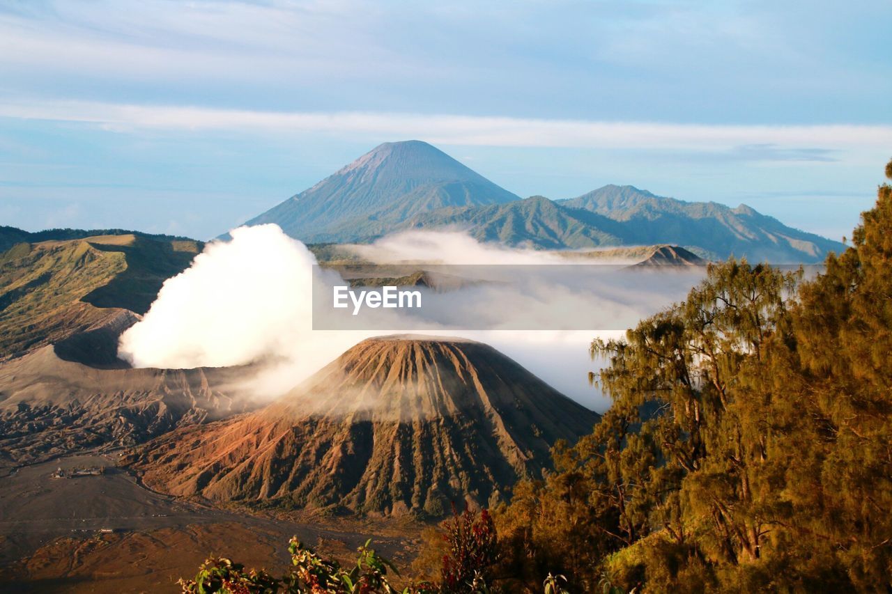 Smoke emitting from active volcano