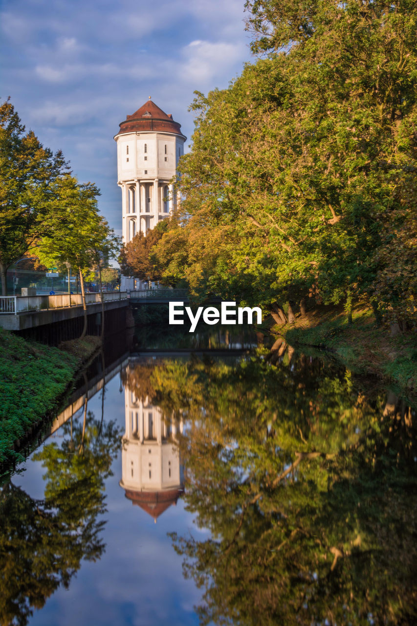 Water tower with reflection in emden