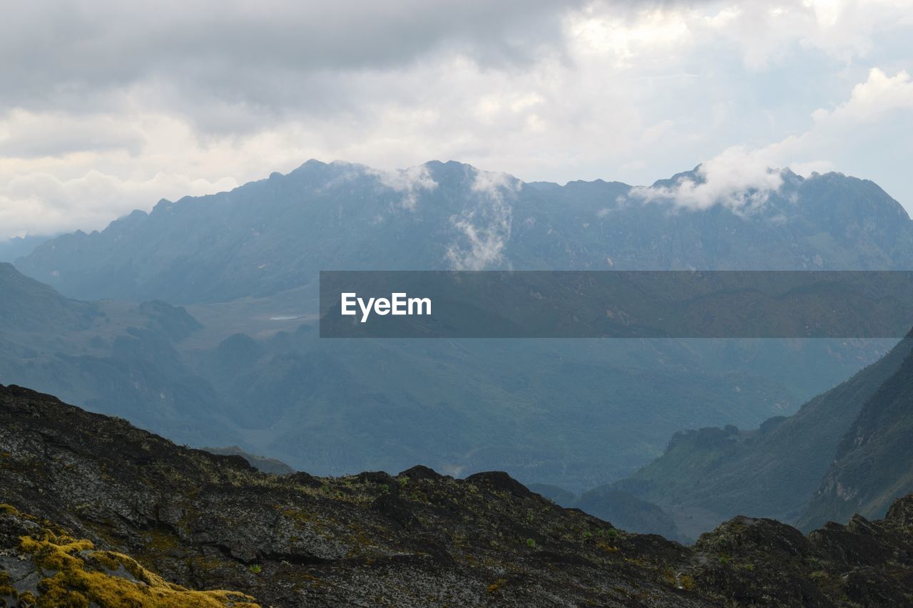 Scenic mountain landscapes against sky in rural uganda, rwenzori mountains, uganda