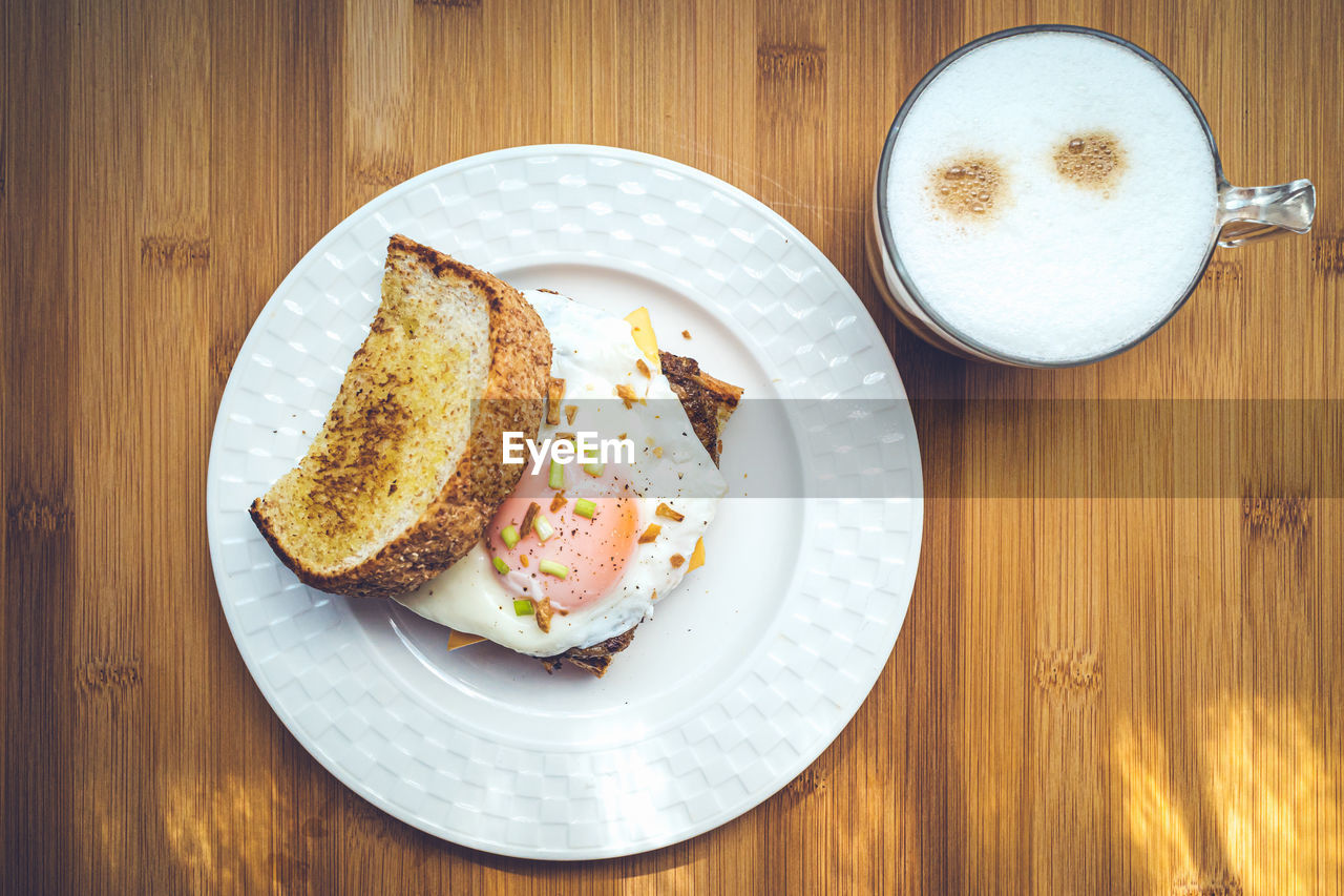 HIGH ANGLE VIEW OF BREAKFAST ON TABLE