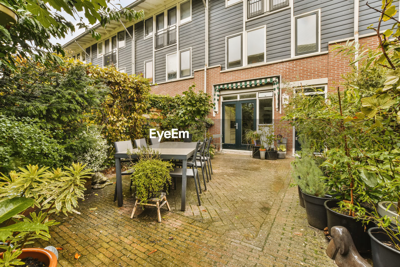 high angle view of plants in front of building