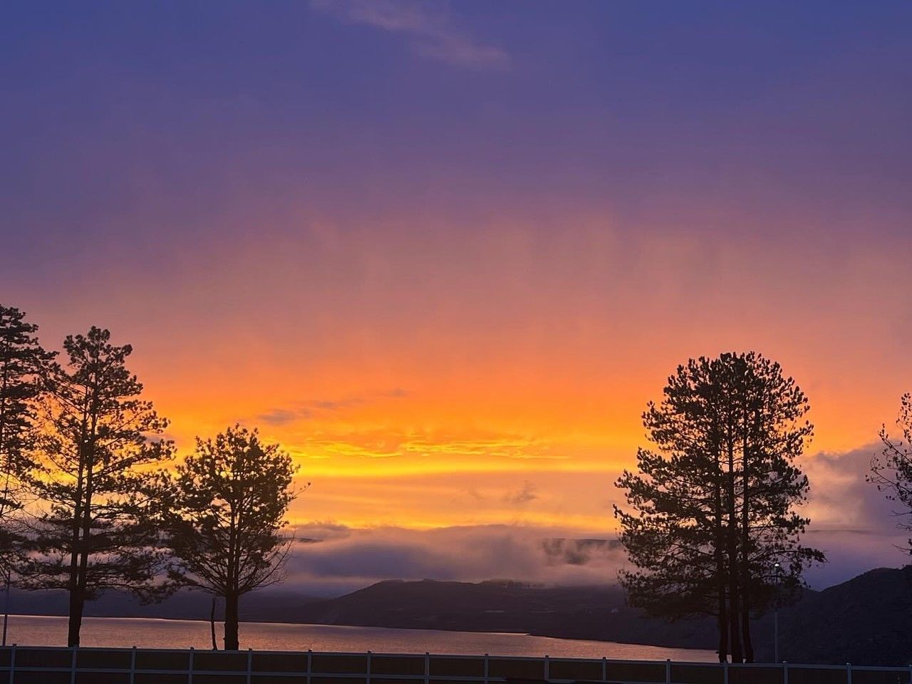 sky, tree, sunset, plant, beauty in nature, dawn, cloud, scenics - nature, nature, environment, landscape, afterglow, evening, tranquility, orange color, tranquil scene, silhouette, horizon, red sky at morning, land, no people, dramatic sky, sun, mountain, idyllic, outdoors, multi colored, rural scene, twilight, non-urban scene, travel destinations, water, blue, sunlight, travel