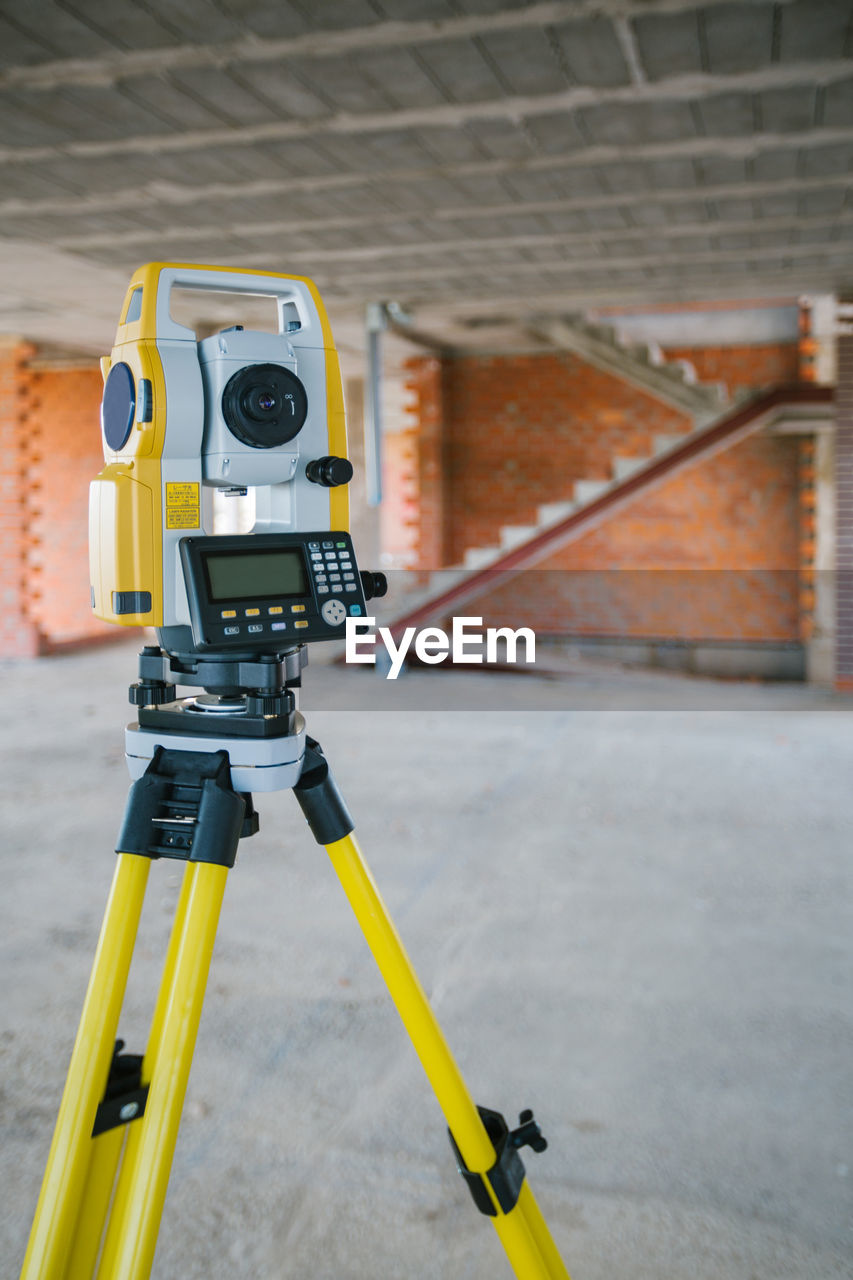 Measuring equipment (total station) at construction site prepared for be used