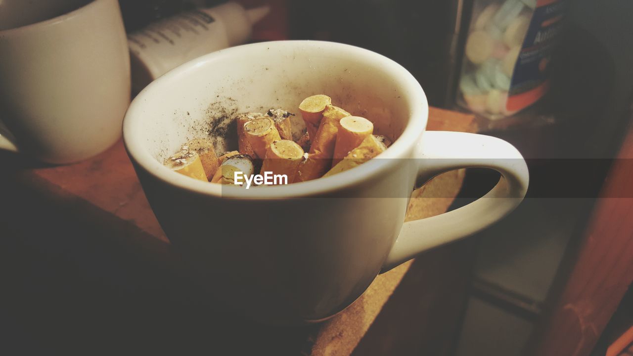 High angle view of coffee on table