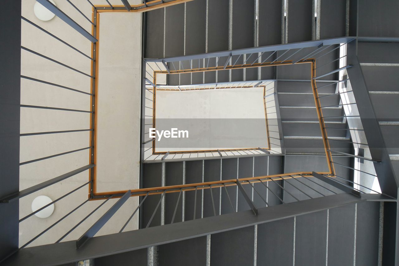 High angle view of stairs with handrails