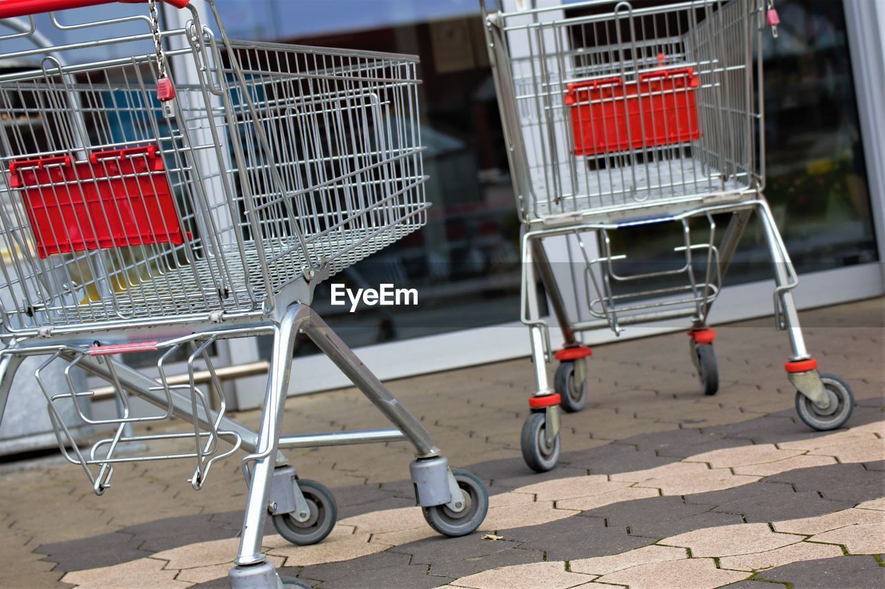 Empty shopping cart outside mall