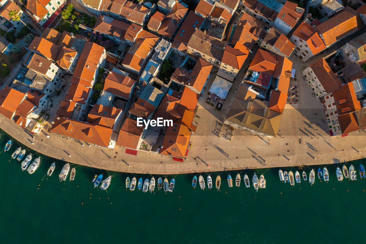 Aerial view of stari grad town on hvar island, croatia