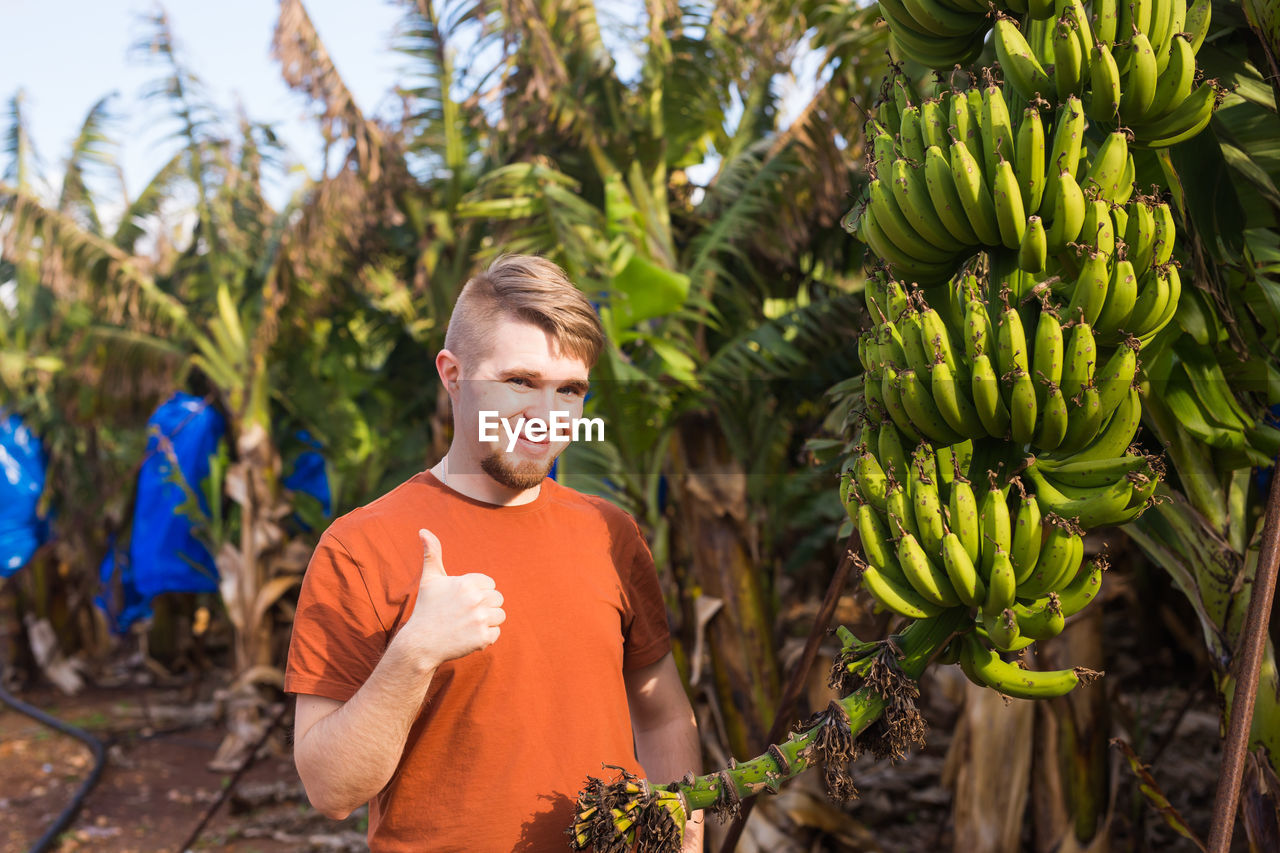 YOUNG MAN WITH FRUITS AND TREE