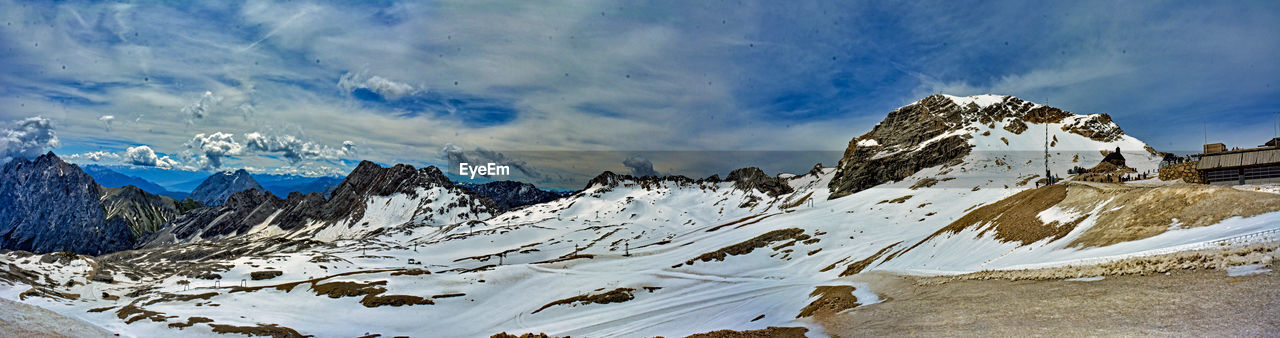 Scenic view of snowcapped mountains against sky