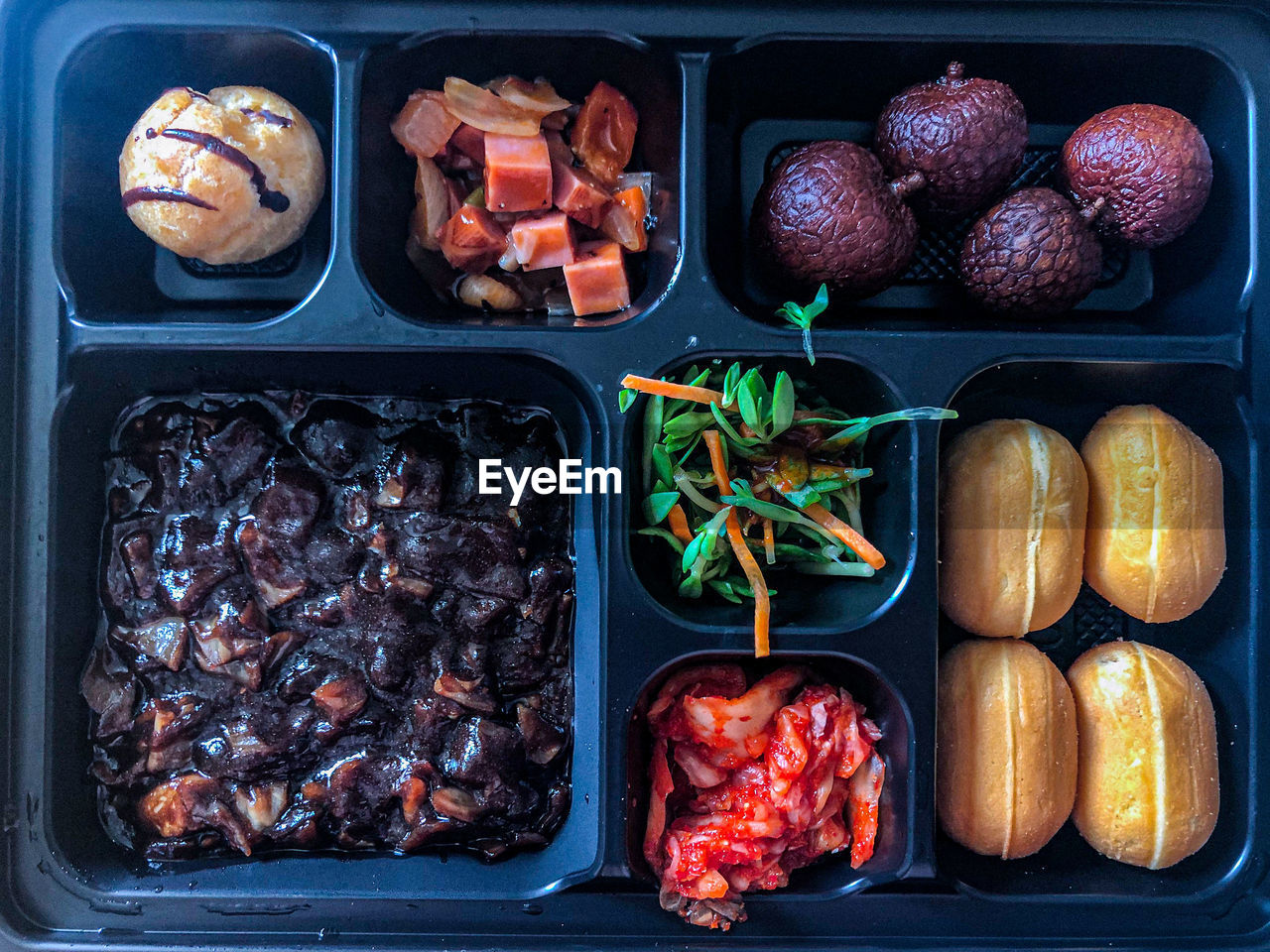 High angle view of fruits in container