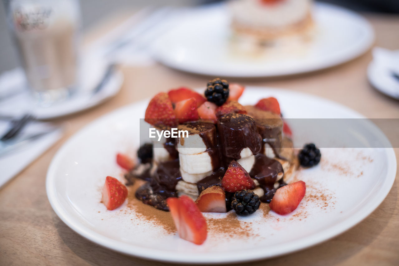 Close-up of dessert in plate on table
