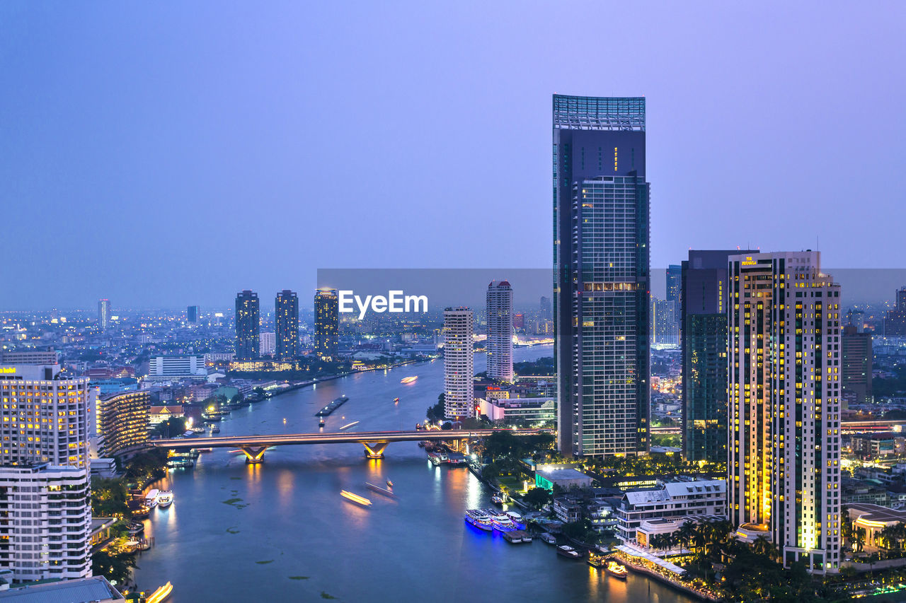 View of chao phraya river twilight time and city scape