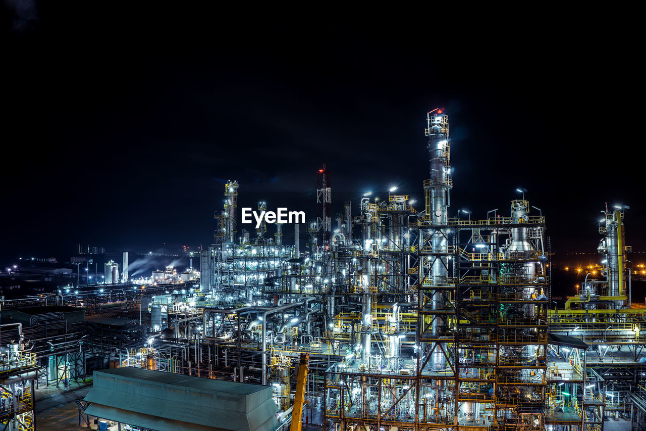 Long exposure of petrochemical plant view at night