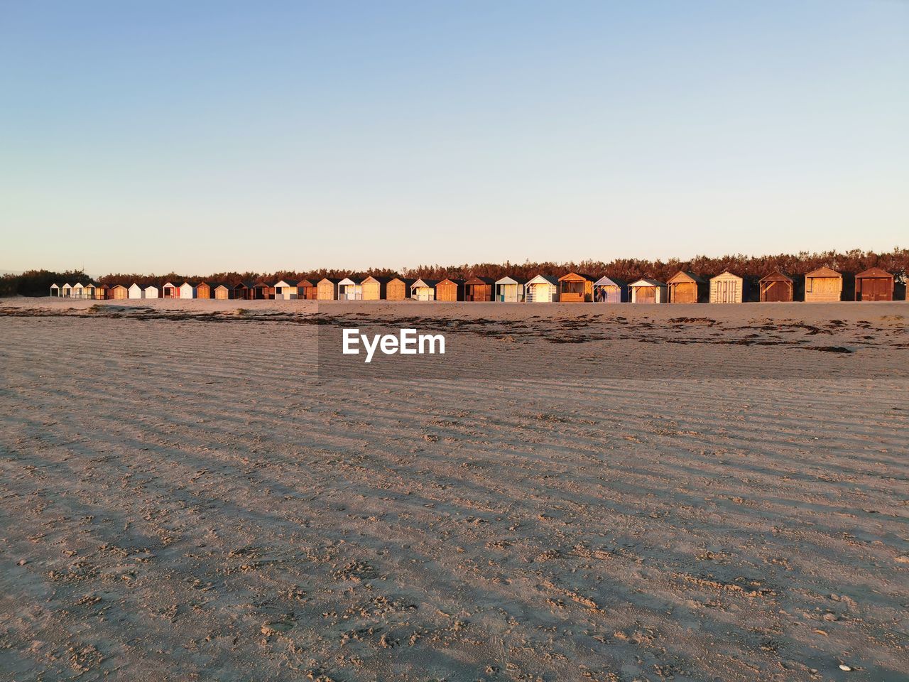 PANORAMIC SHOT OF BEACH AGAINST CLEAR SKY