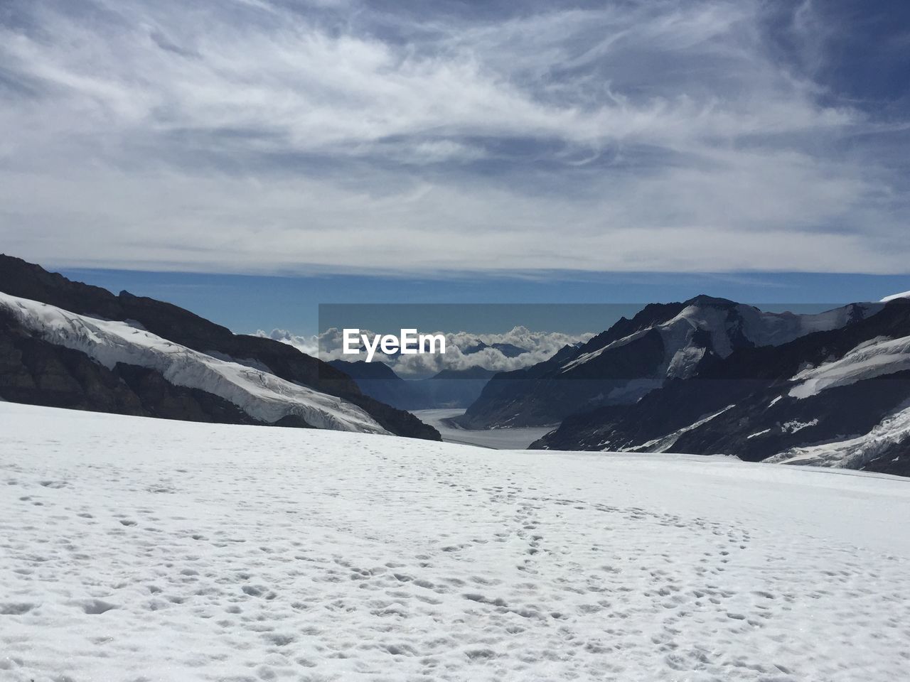 Scenic view of snowcapped mountains against sky