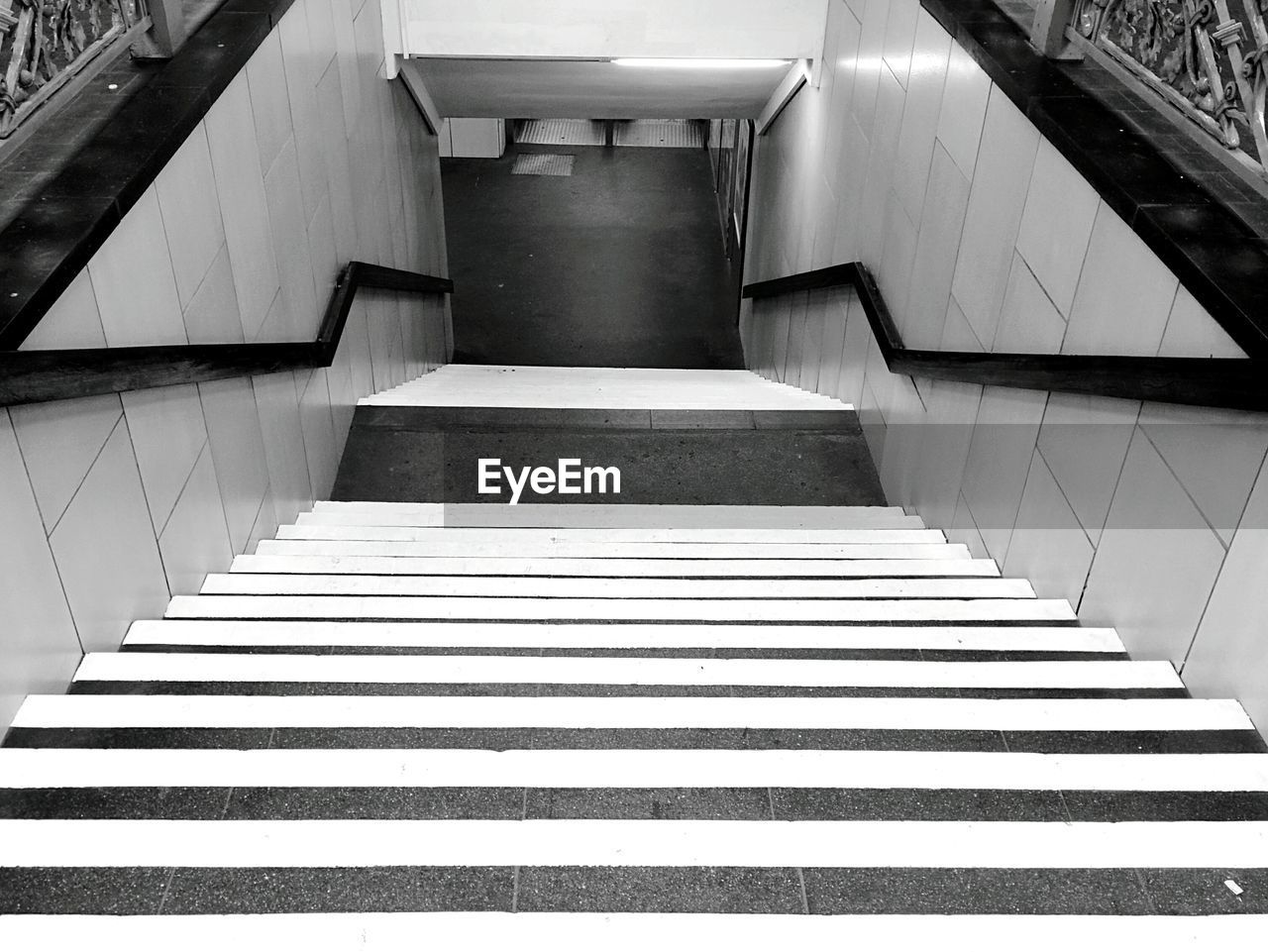 High angle view of staircase in subway