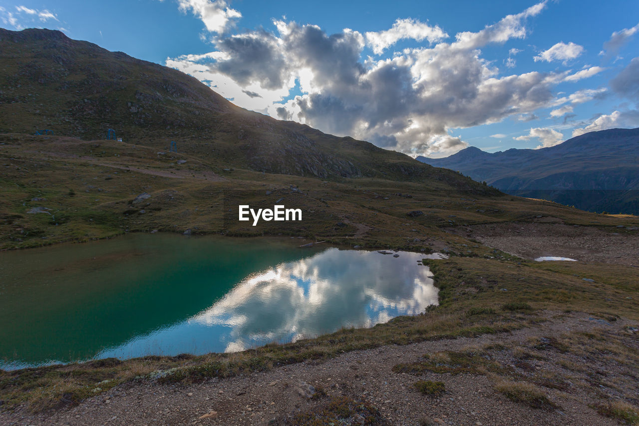Evening view of small alpine lake, vallelunga, alto adige, italy