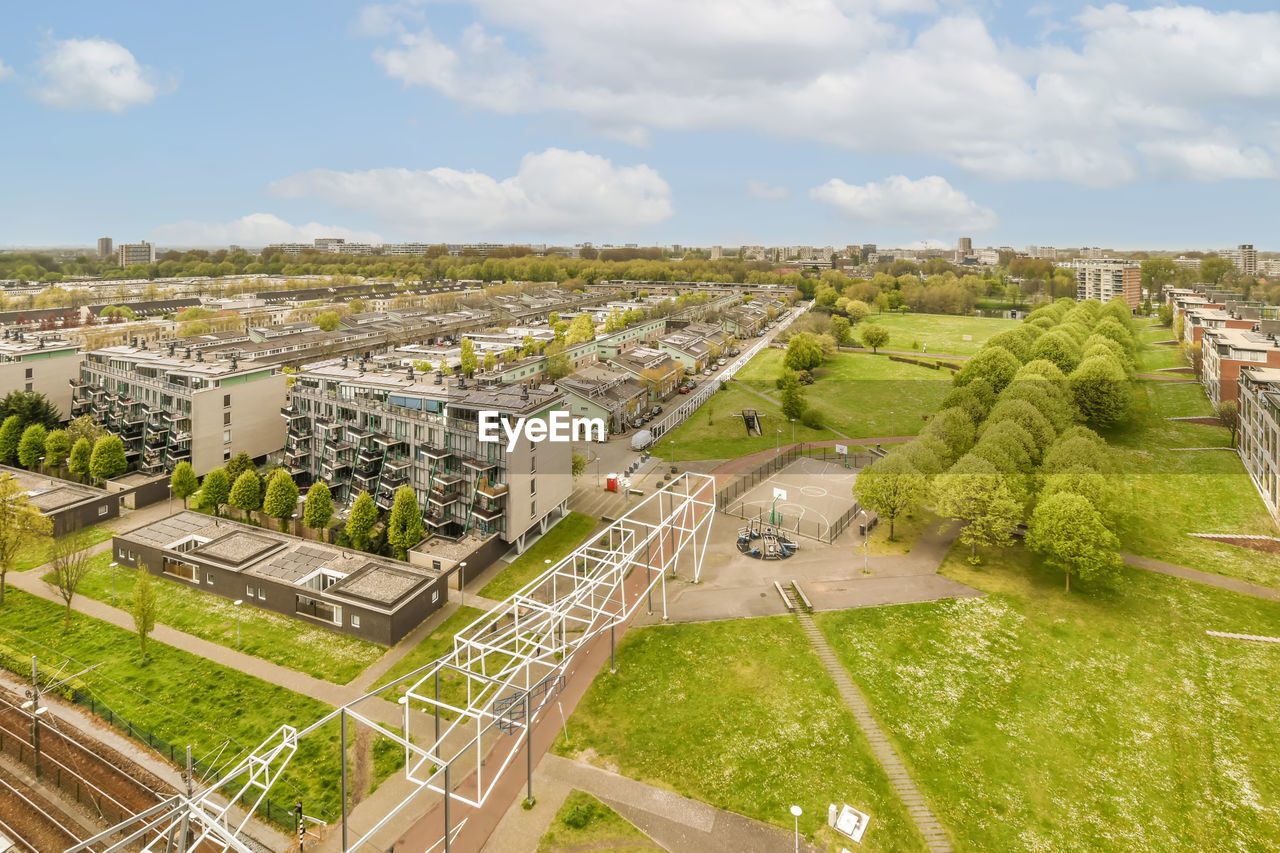 high angle view of buildings in city