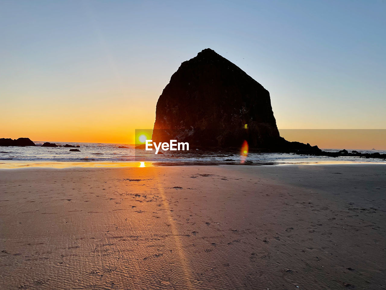 SCENIC VIEW OF BEACH AGAINST SKY DURING SUNSET