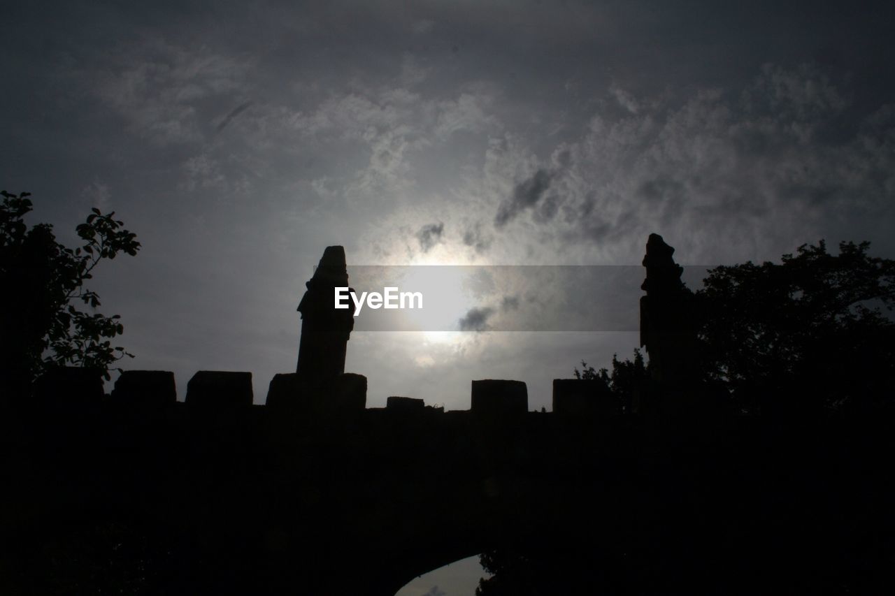 LOW ANGLE VIEW OF SILHOUETTE BUILT STRUCTURES AT SUNSET