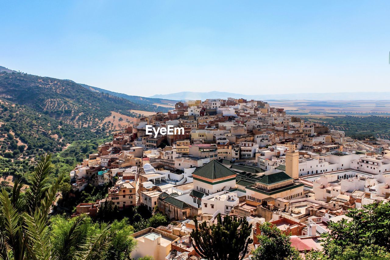 View of moulay idriss against clear sky