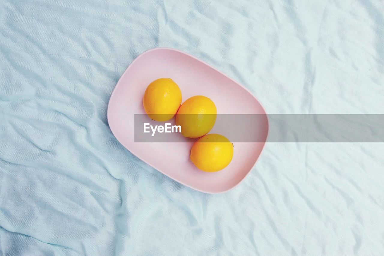 Directly above shot of lemons in plate on table