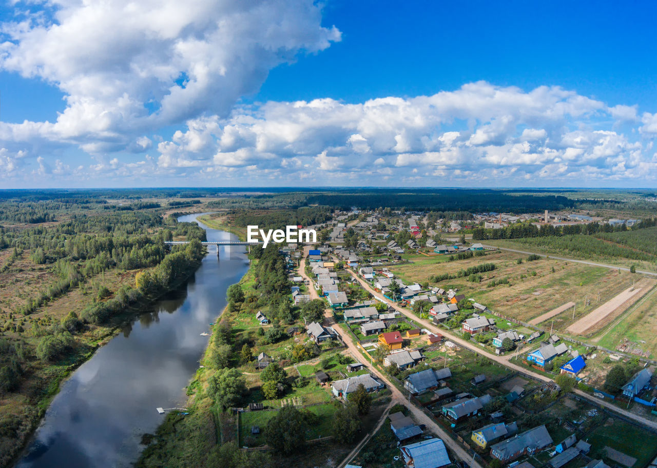 High angle view of cityscape against sky