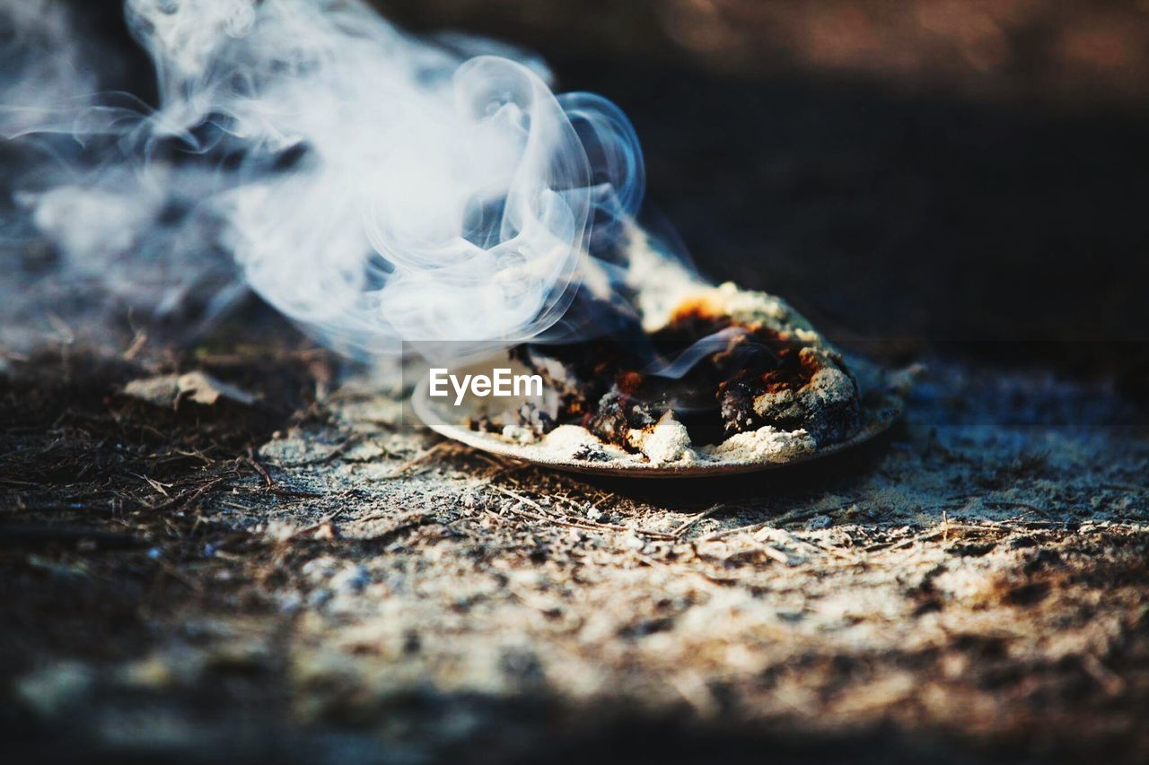 Close-up of smoke emitting from food in plate