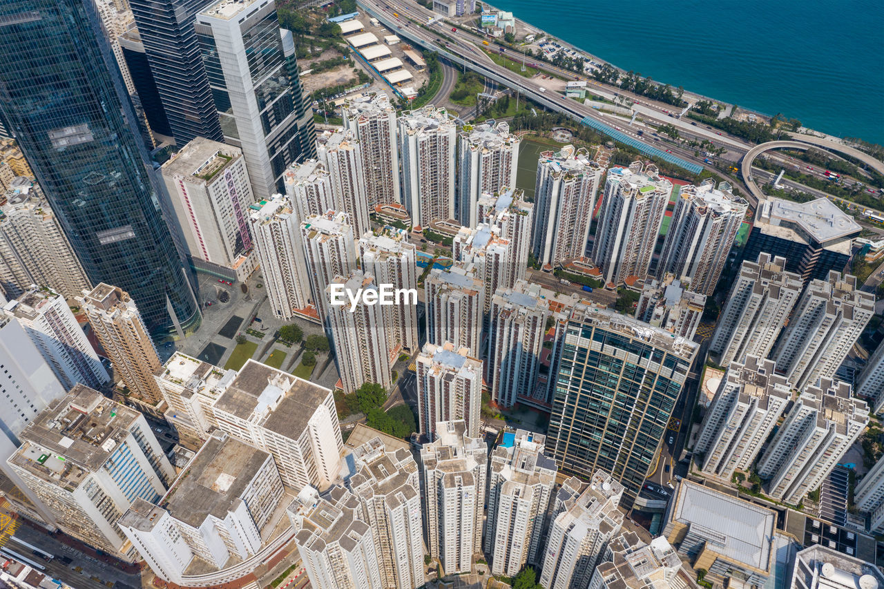 High angle view of buildings in city