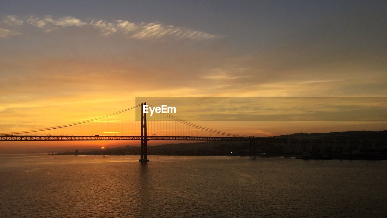 Silhouette of bridge over sea