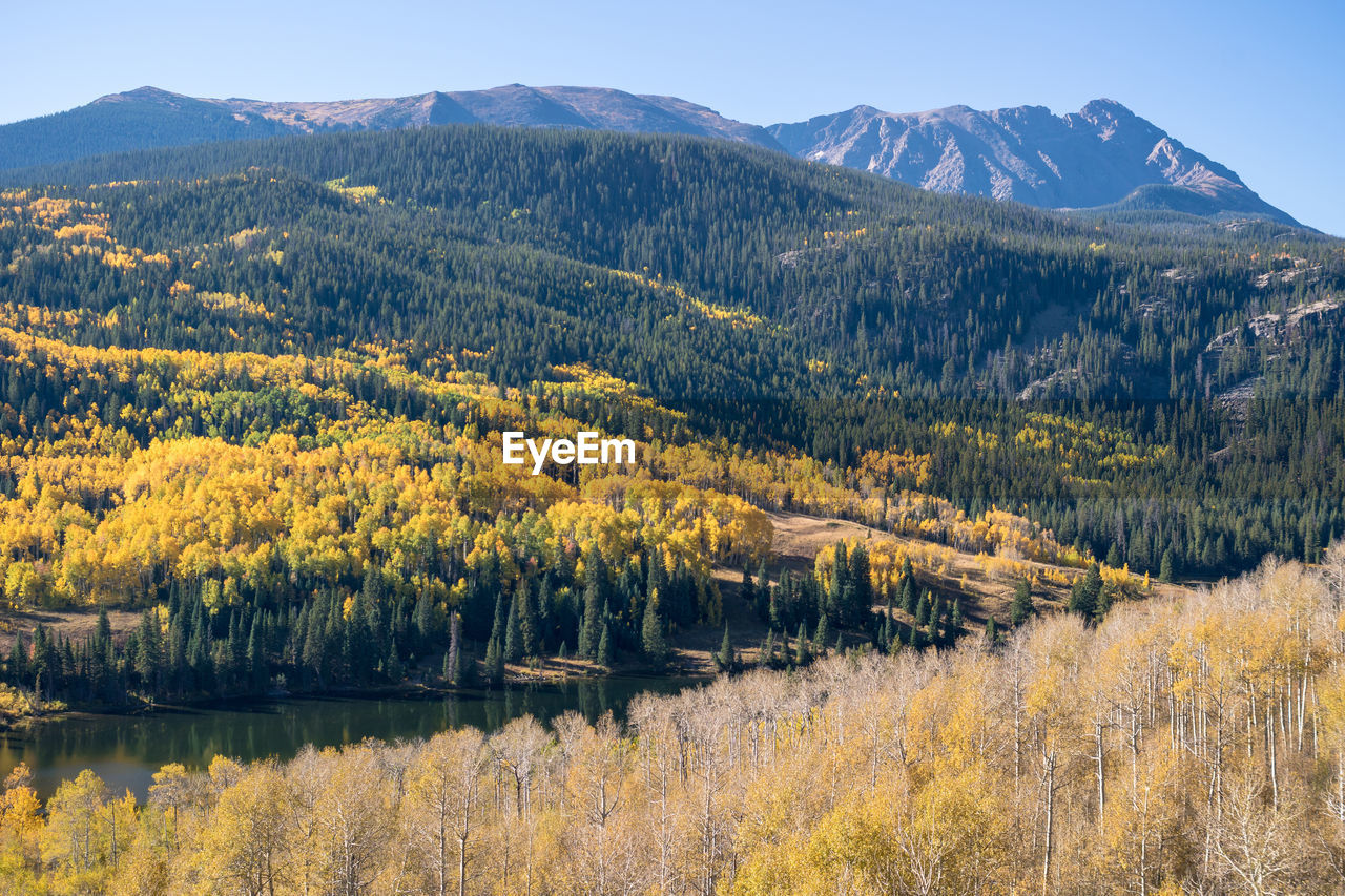 Scenic view of mountains against blue sky