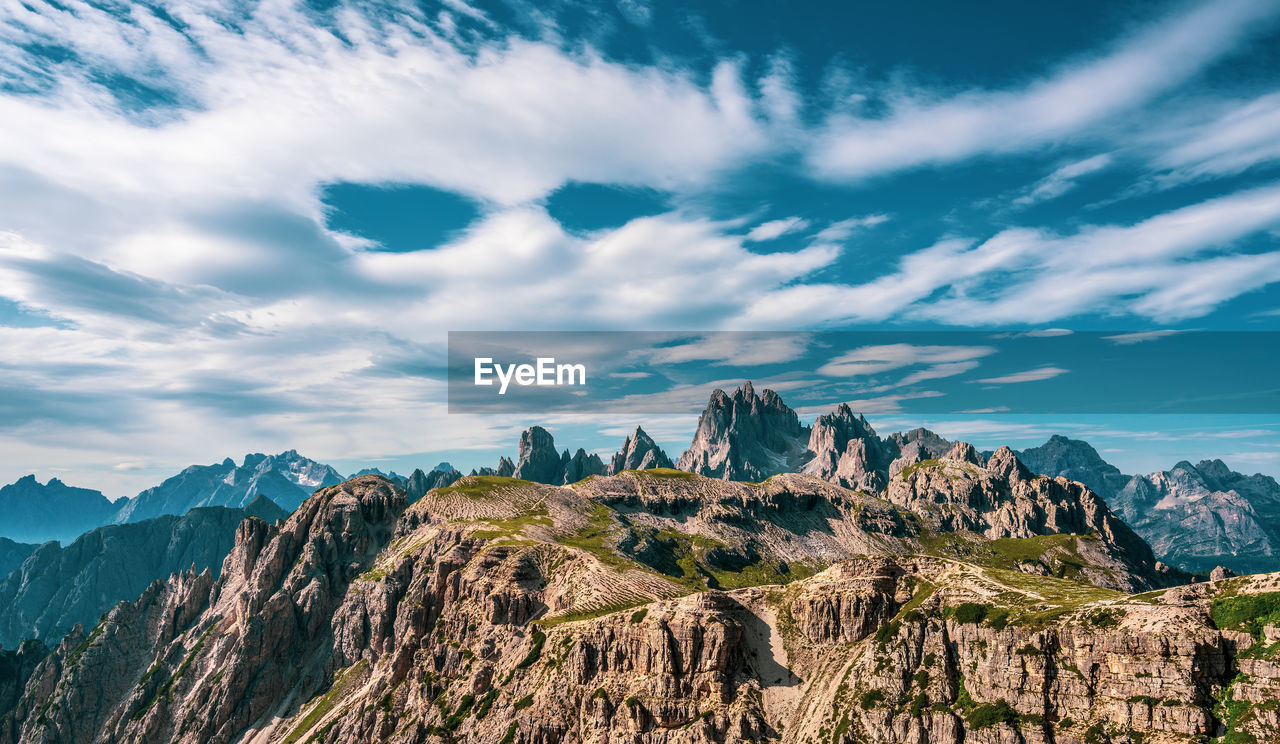 View of the cadini mountain range in the dolomites, italy.