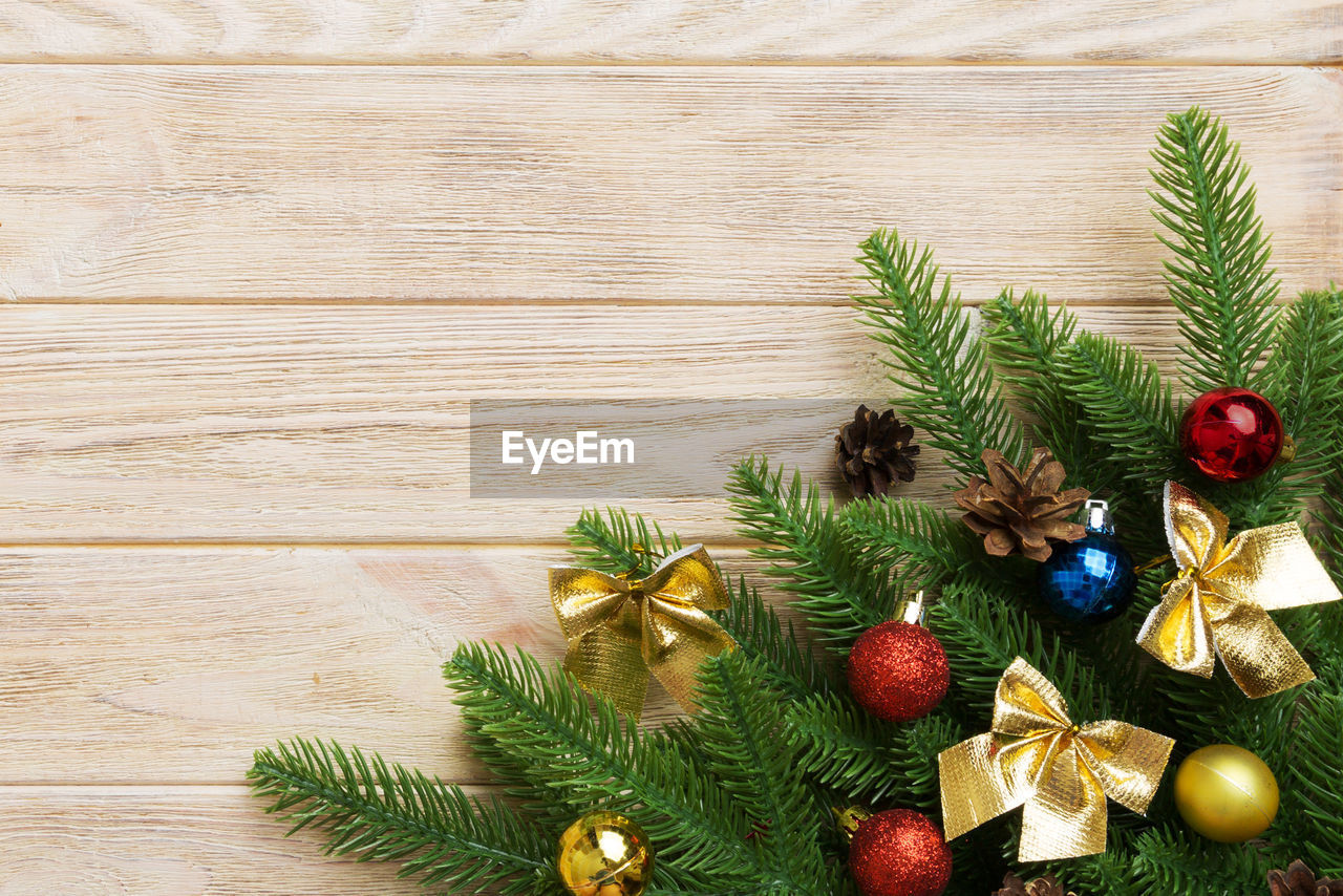 close-up of christmas decorations on table